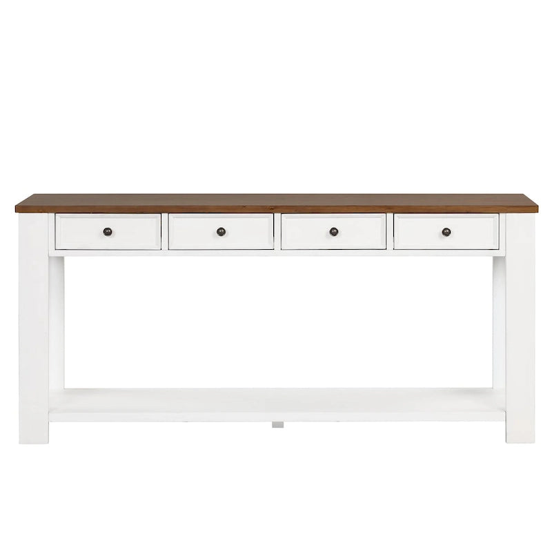 Consolle vintage in legno di pino da 63" con 4 cassetti e ripiano inferiore