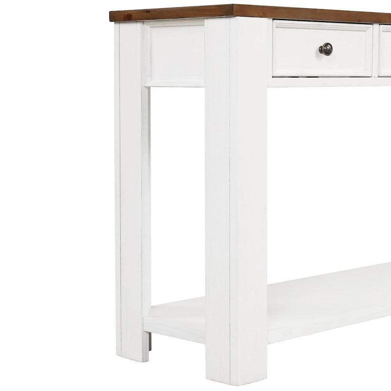Consolle vintage in legno di pino da 63" con 4 cassetti e ripiano inferiore