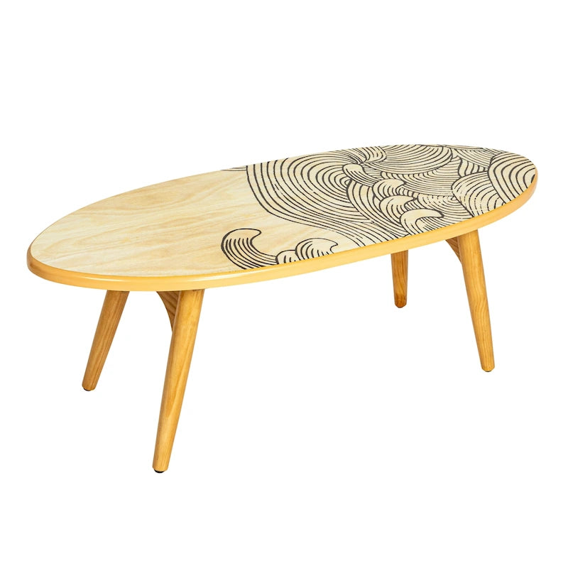 Tavolino da Caffè Ovale a Forma di Tavola da Surf a Strisce – Multicolore, 120 cm lungh.