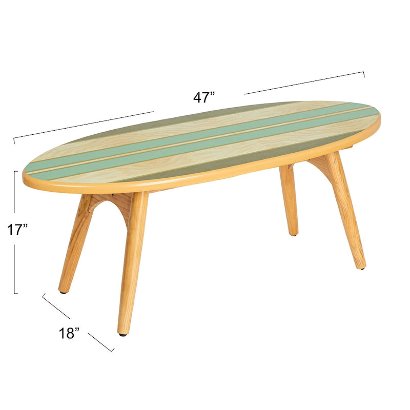 Tavolino da Caffè Ovale a Forma di Tavola da Surf a Strisce – Multicolore, 120 cm lungh.