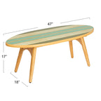 Tavolino da Caffè Ovale a Forma di Tavola da Surf a Strisce – Multicolore, 120 cm lungh.