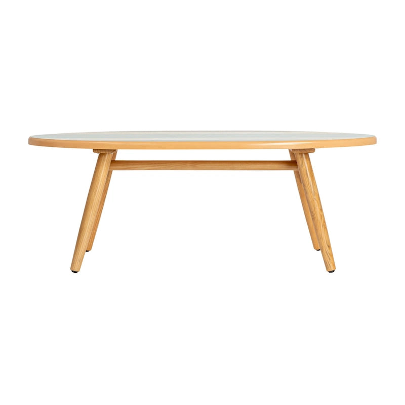 Tavolino da Caffè Ovale a Forma di Tavola da Surf a Strisce – Multicolore, 120 cm lungh.