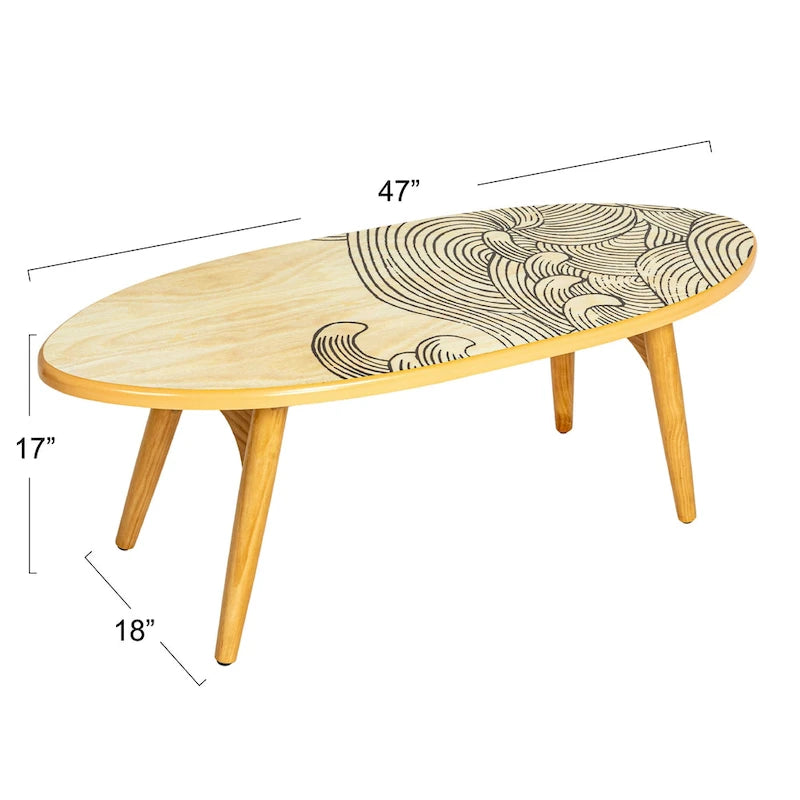 Tavolino da Caffè Ovale a Forma di Tavola da Surf a Strisce – Multicolore, 120 cm lungh.