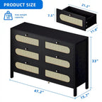 Comò a 6 cassetti in rattan con maniglie dorate – 119 cm di larghezza